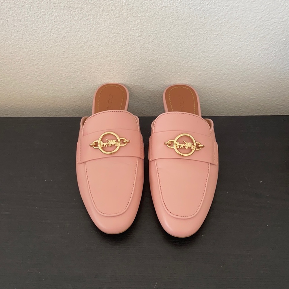 Worn Once Coach Pink Mules Gold Buckle